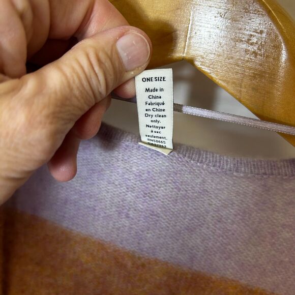 Nordstrom Gray Lilac Brown Blue Large Striped Cashmere Ruana Sweater Wrap O/S - Picture 11 of 14